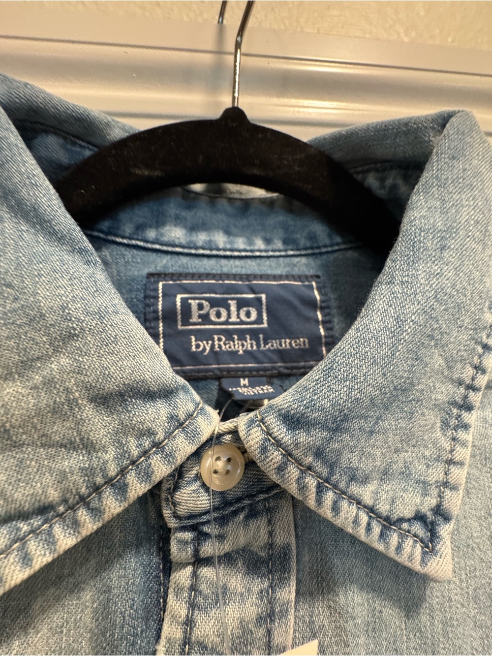 Women's Oversized Ralph Lauren Light Blue Denim Button-Down Shirt - Picture 3 of 4